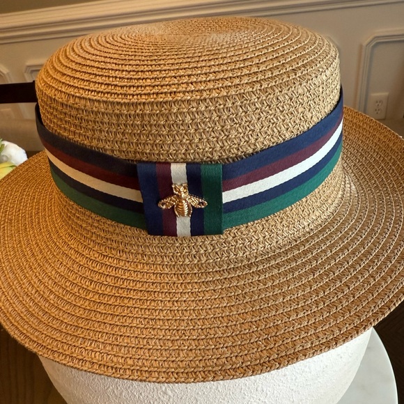 unbranded Accessories - Tan and Blue Straw Sun Hat with Decorative Band